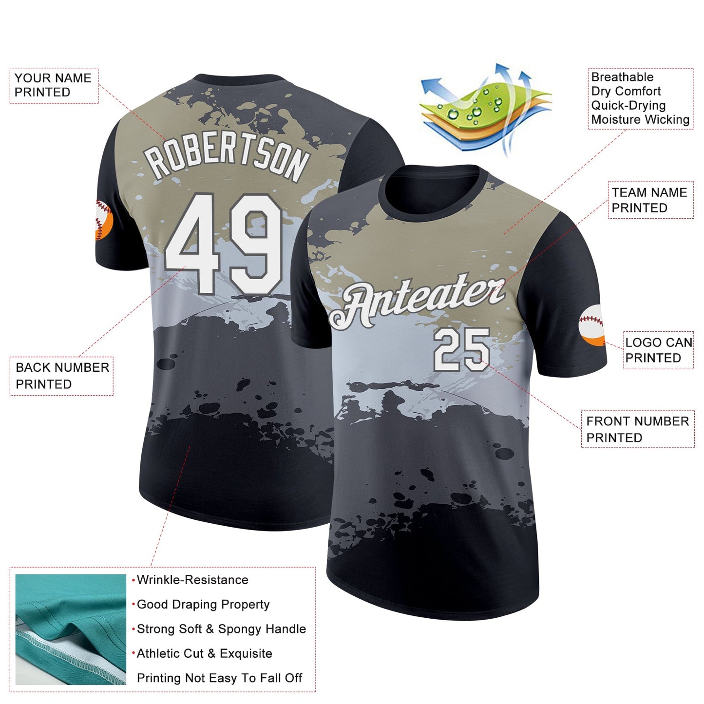 Custom Black Steel Gray-Silver 3D Esports Performance T-Shirt view 2