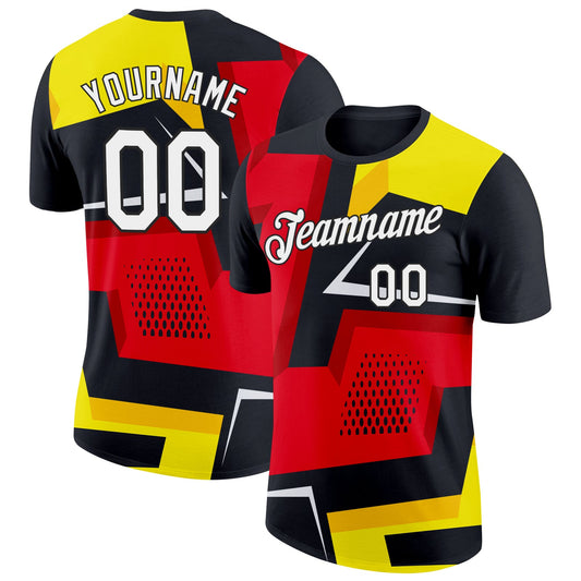 Custom Black Red-Yellow 3D Esports Performance T-Shirt - Main View