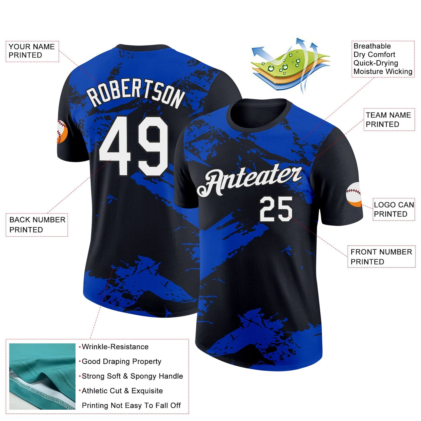 Custom Black White-Thunder Blue 3D Esports Performance T-Shirt view 2
