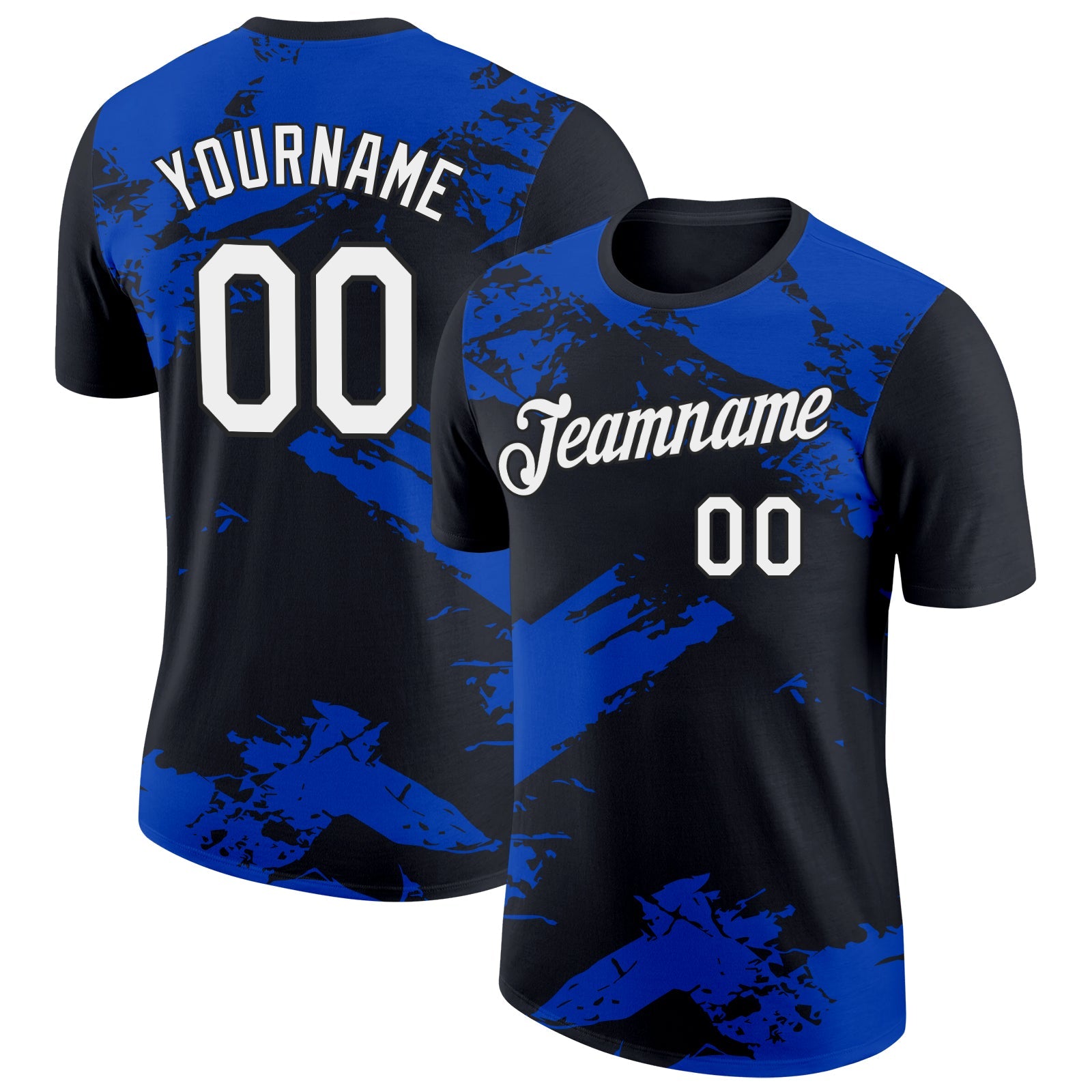 Custom Black White-Thunder Blue 3D Esports Performance T-Shirt - Main View