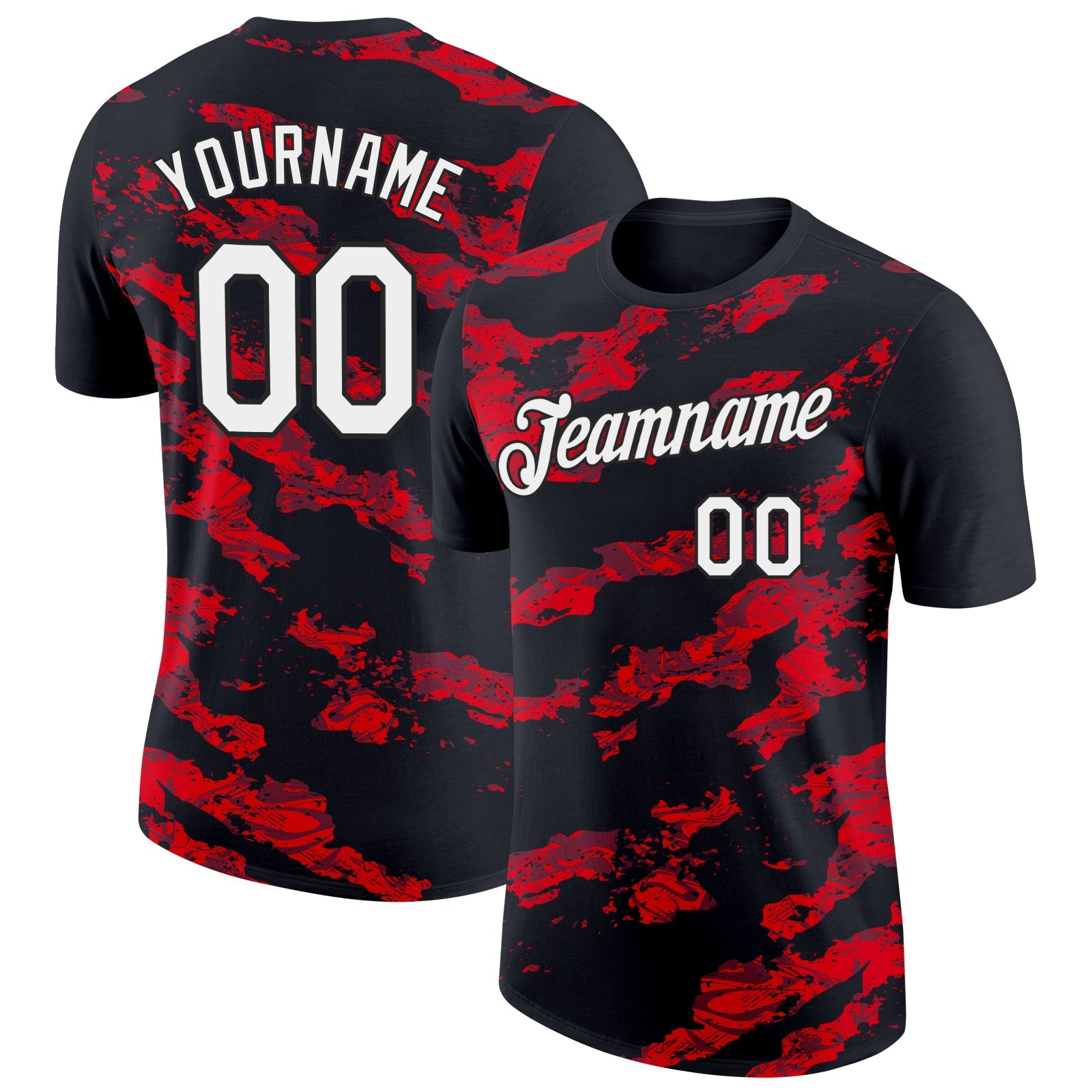 Custom Black White-Fire Red 3D Esports Performance T-Shirt - Main View