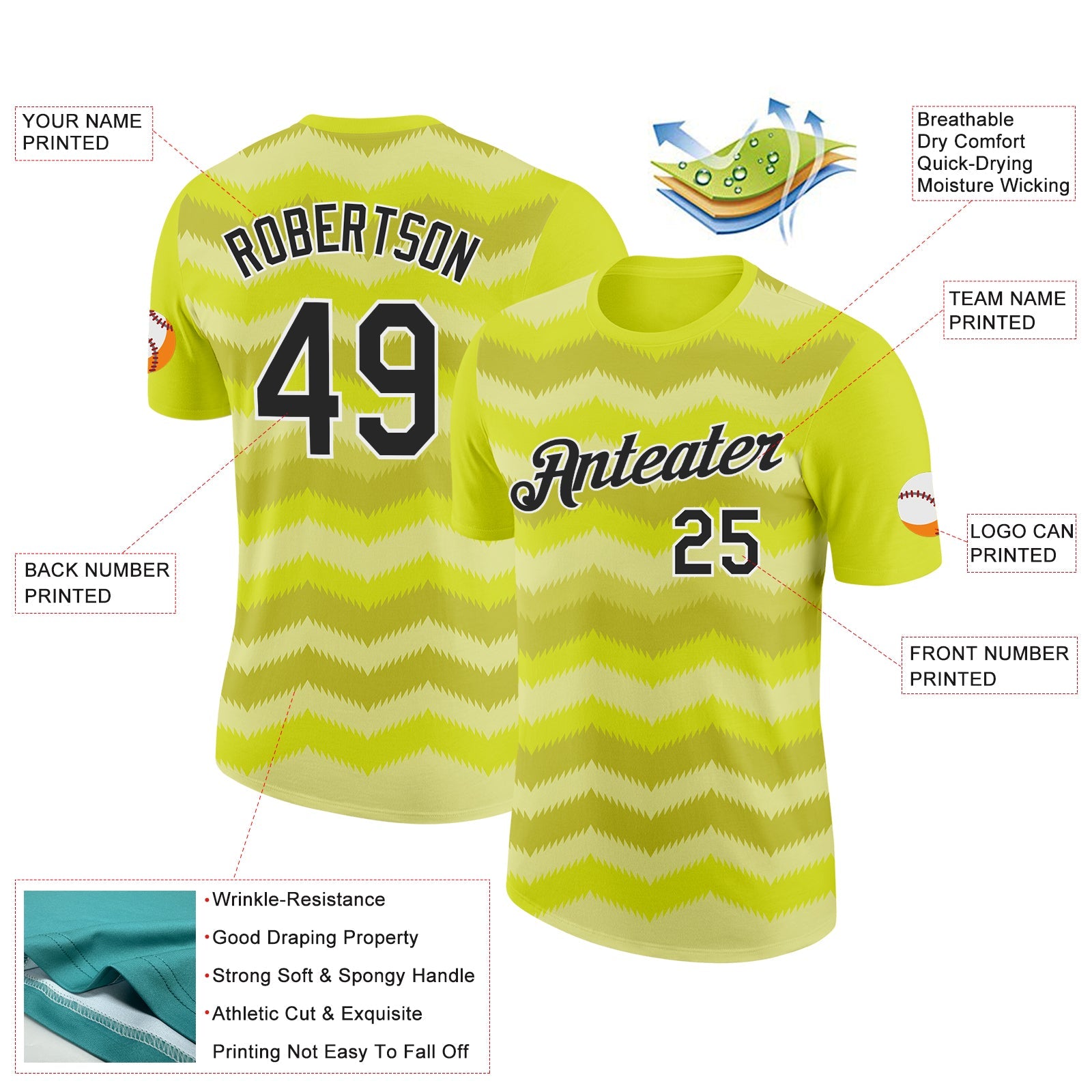 Custom Neon Yellow Black-White 3D Esports Performance T-Shirt view 2