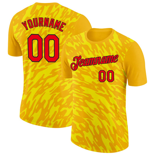 Custom Gold Fire Red-Black 3D Esports Performance T-Shirt - Main View