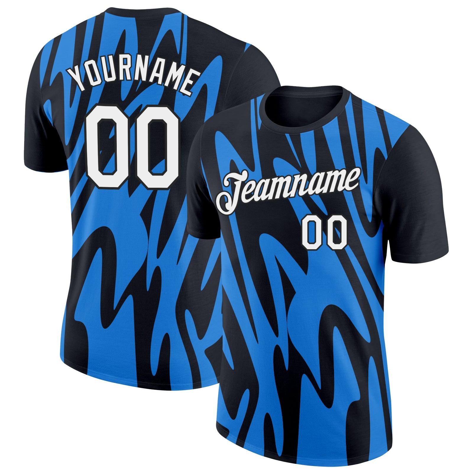 Custom Black White-Powder Blue 3D Esports Performance T-Shirt - Main View