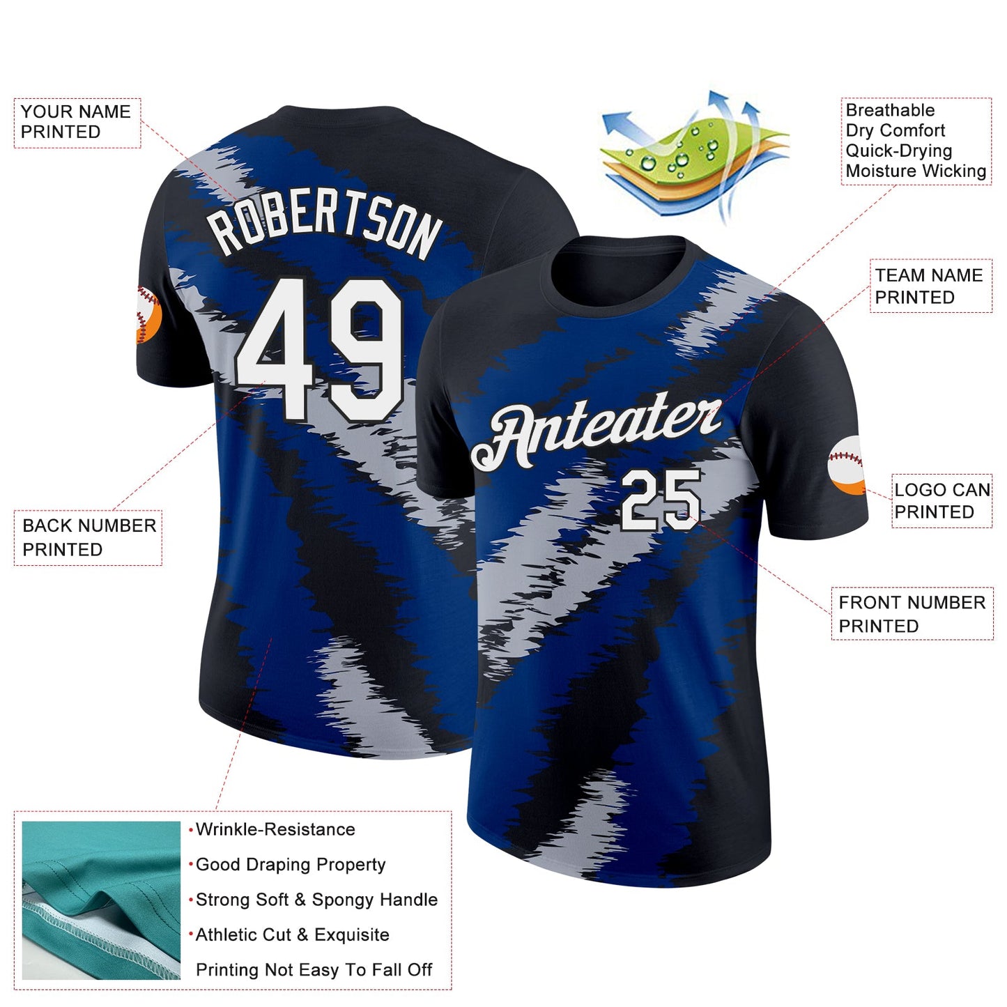 Custom Black Gray-US Navy Blue 3D Esports Performance T-Shirt view 2