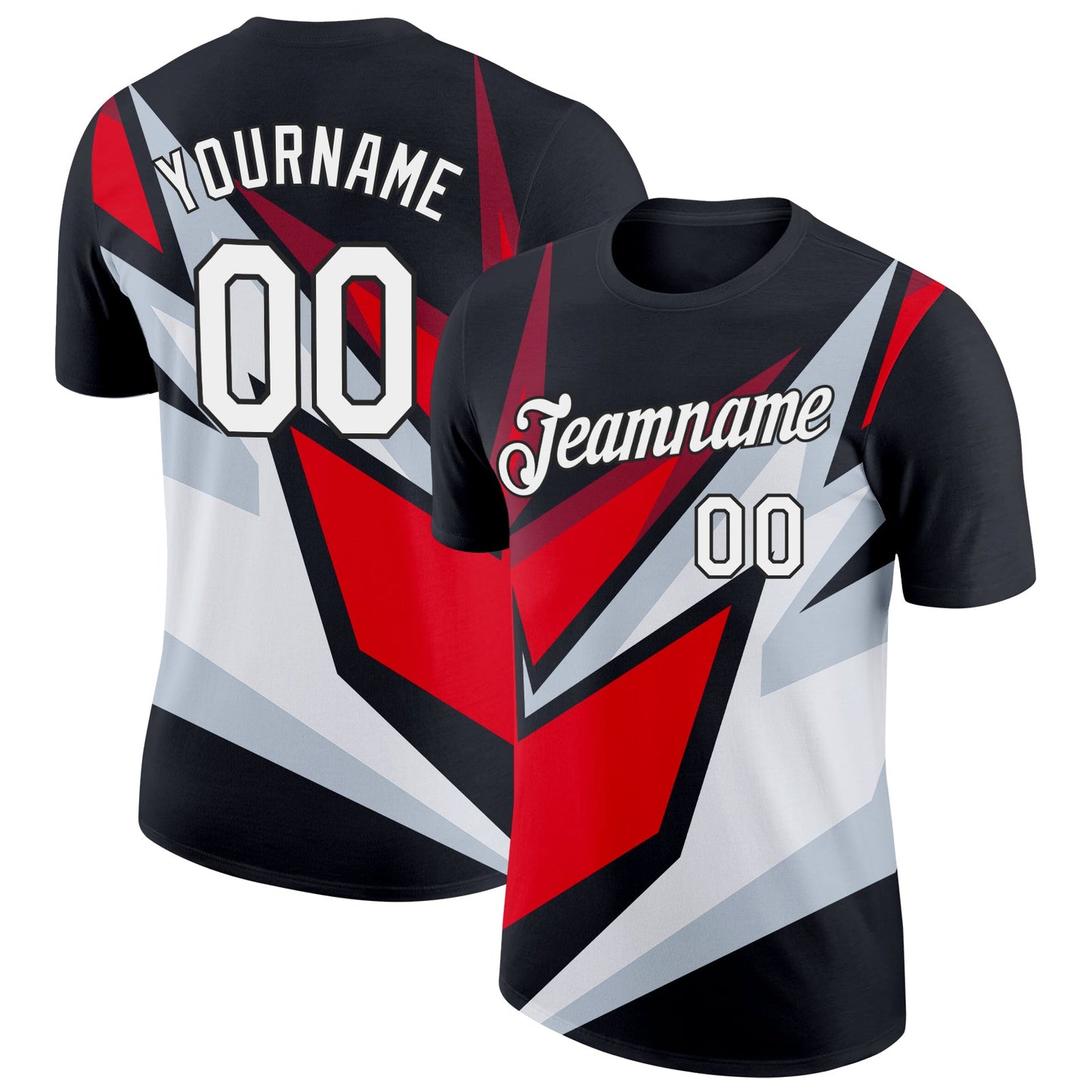 Custom Black Red-Silver 3D Esports Performance T-Shirt - Main View