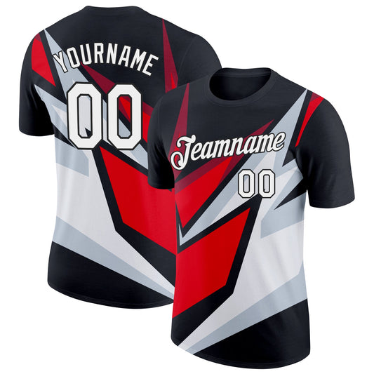 Custom Black Red-Silver 3D Esports Performance T-Shirt - Main View