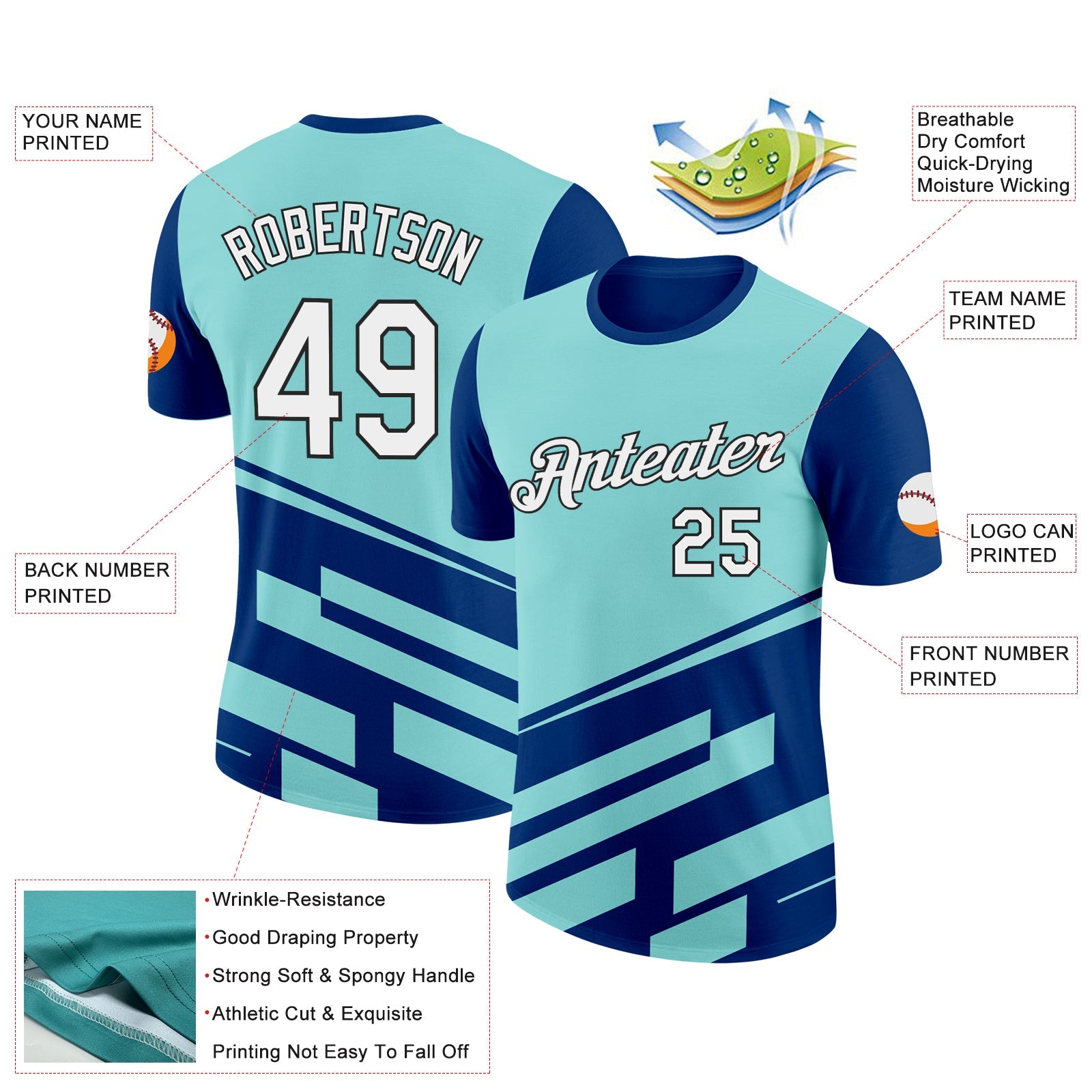 Custom Ice Blue US Navy Blue-Black 3D Esports Performance T-Shirt view 2