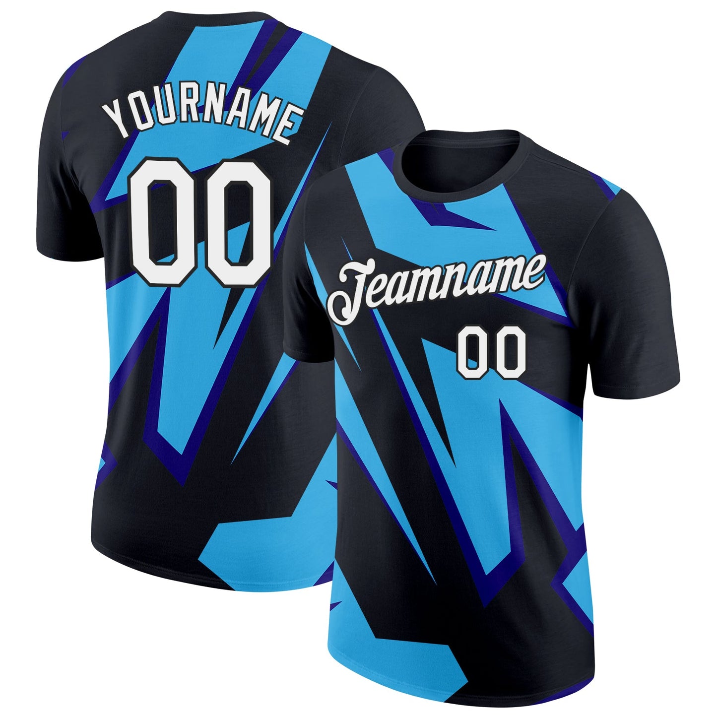 Custom Black Sky Blue-Dark Purple 3D Esports Performance T-Shirt - Main View