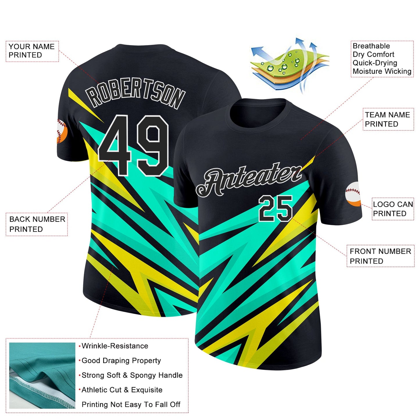 Custom Black Light Yellow-Neon Yellow 3D Esports Performance T-Shirt view 2