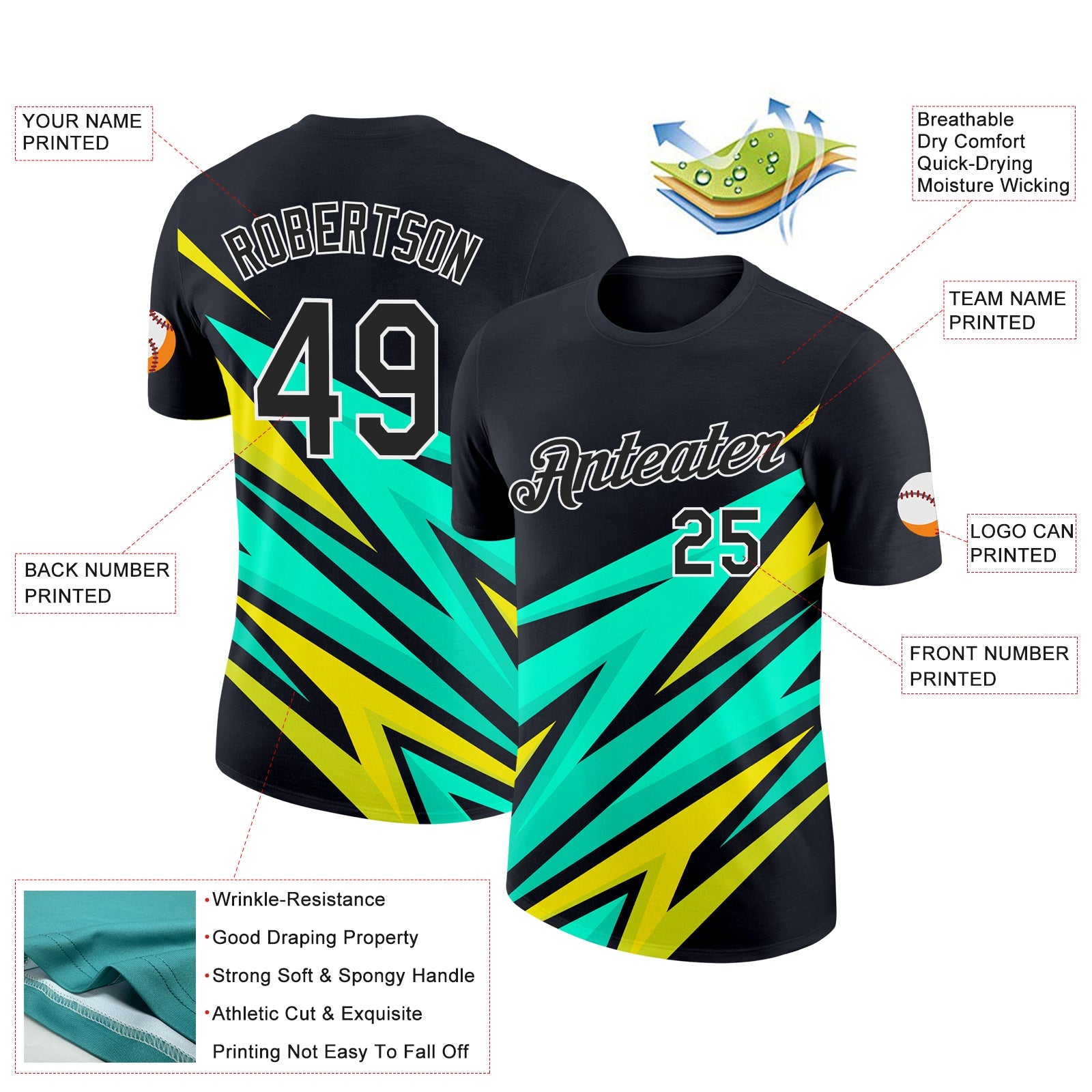 Custom Black Light Yellow-Neon Yellow 3D Esports Performance T-Shirt view 2