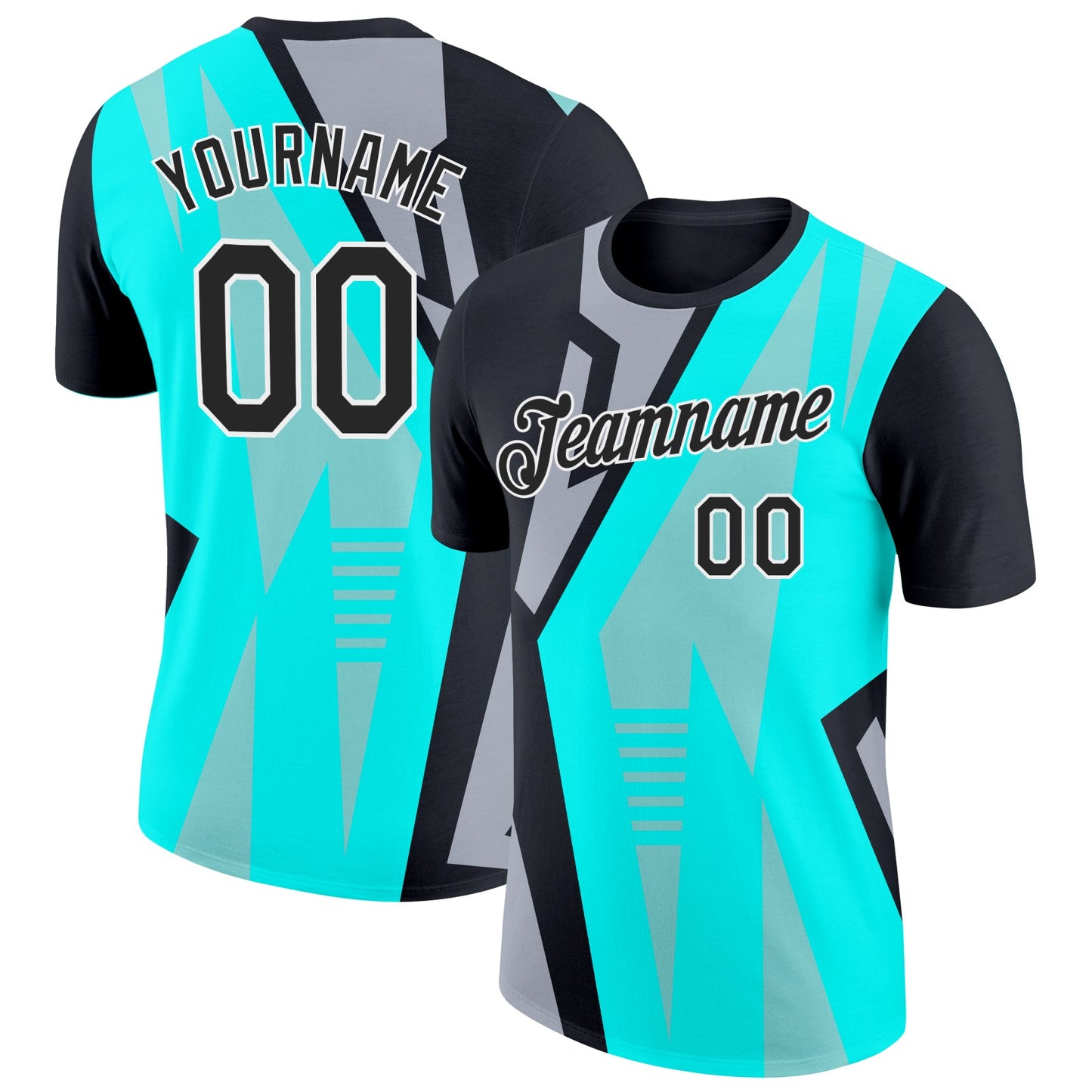 Custom Ice Blue Black-Gray 3D Esports Performance T-Shirt - Main View