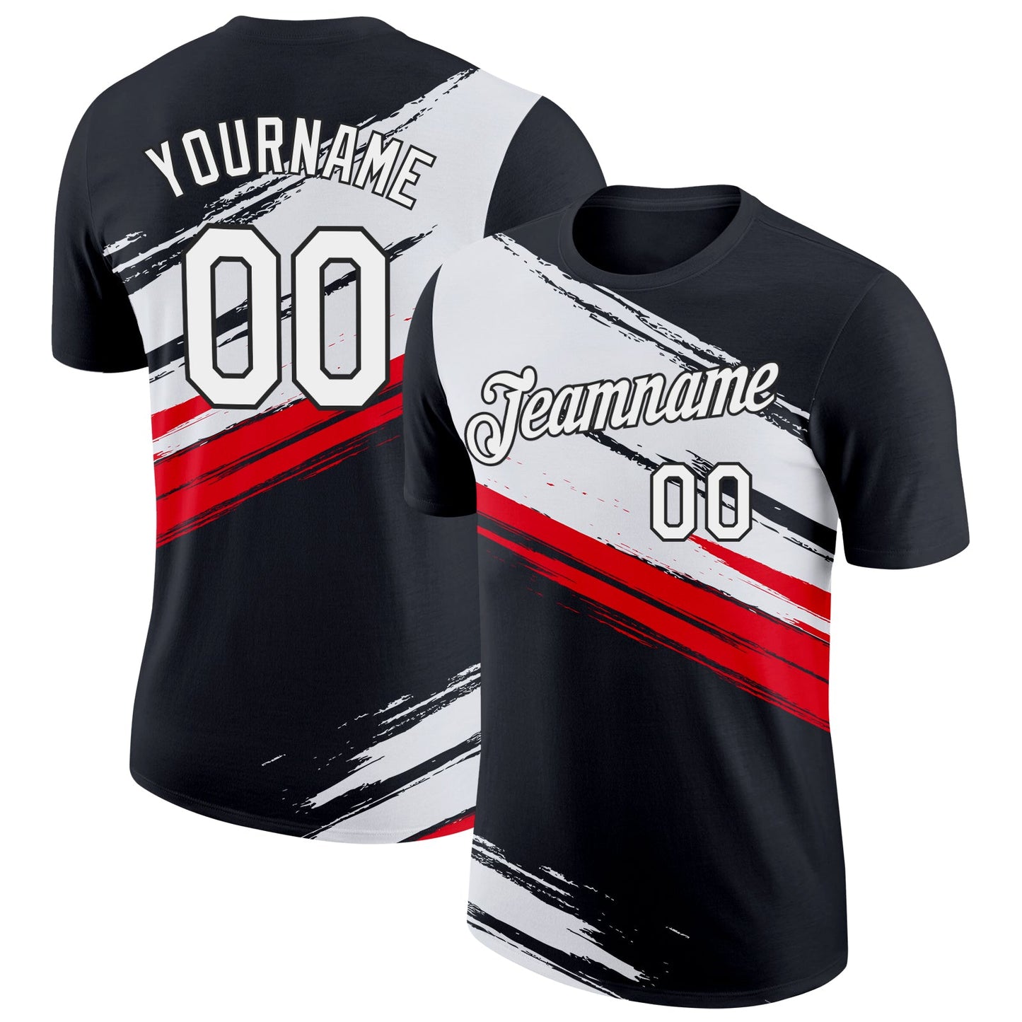 Custom Black White-Fire Red 3D Esports Performance T-Shirt - Main View