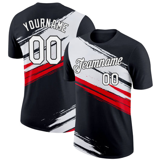 Custom Black White-Fire Red 3D Esports Performance T-Shirt - Main View