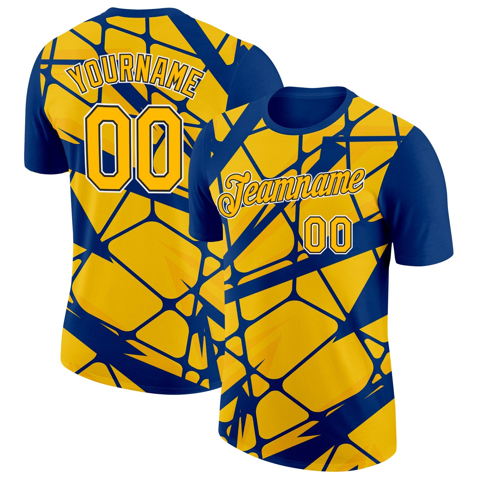 Custom Thunder Blue Gold-Black 3D Esports Performance T-Shirt - Main View