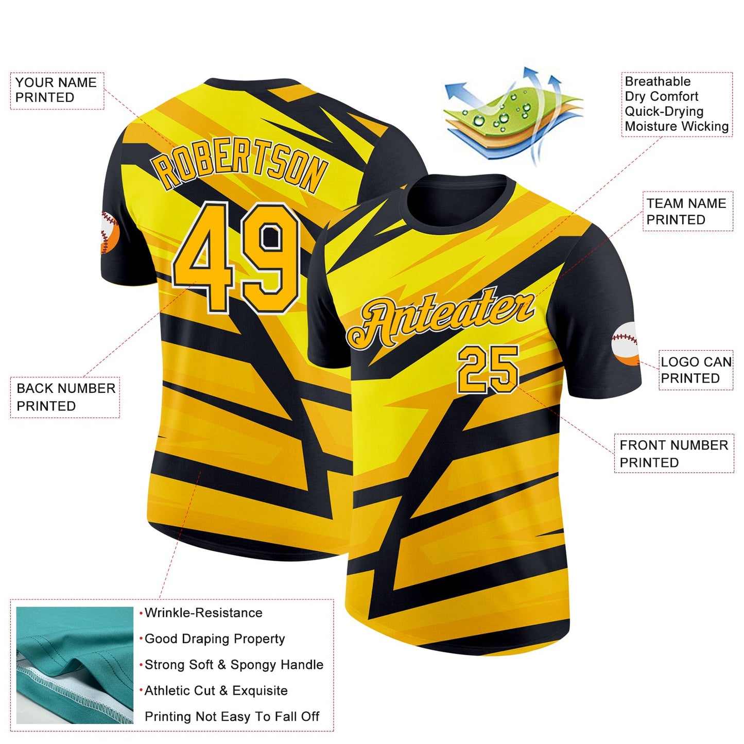 Custom Black Gold-White 3D Esports Performance T-Shirt view 2