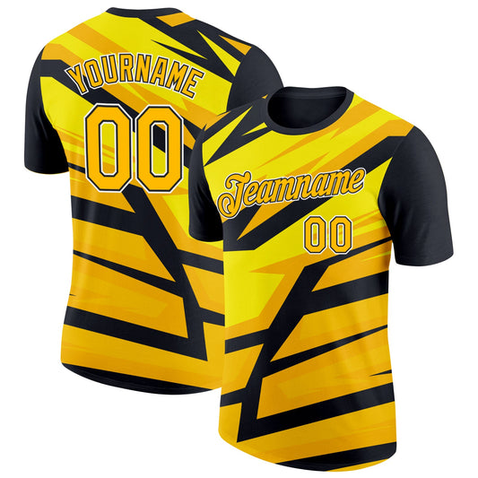 Custom Black Gold-White 3D Esports Performance T-Shirt - Main View