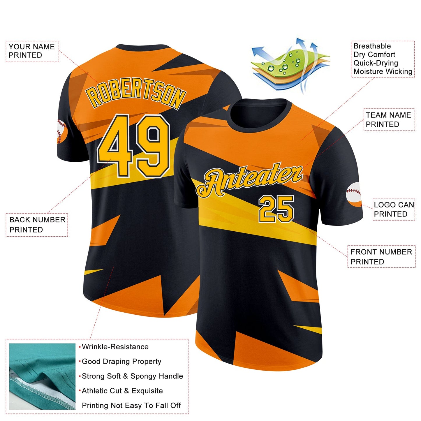Custom Black Gold-Orange 3D Esports Performance T-Shirt view 2