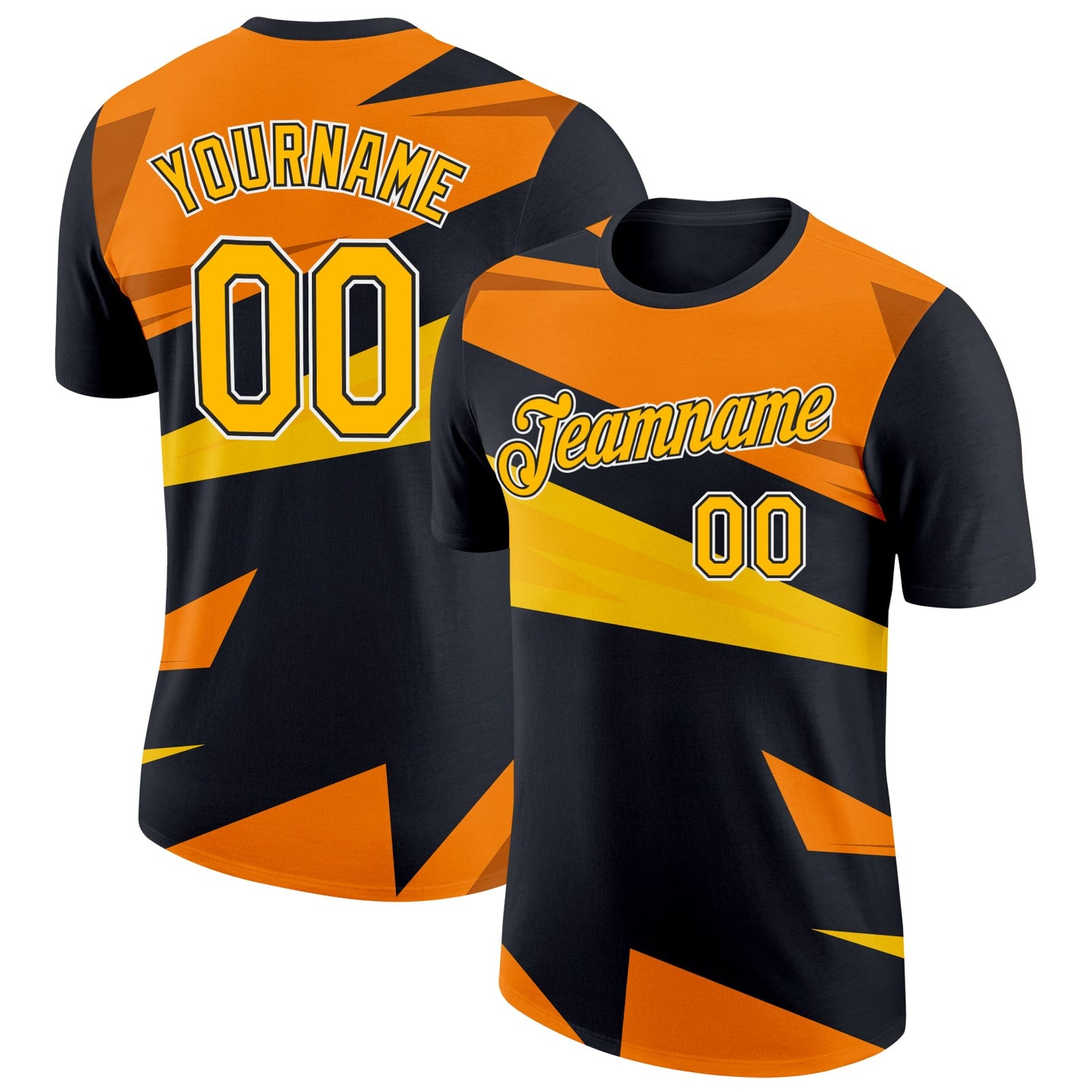 Custom Black Gold-Orange 3D Esports Performance T-Shirt - Main View