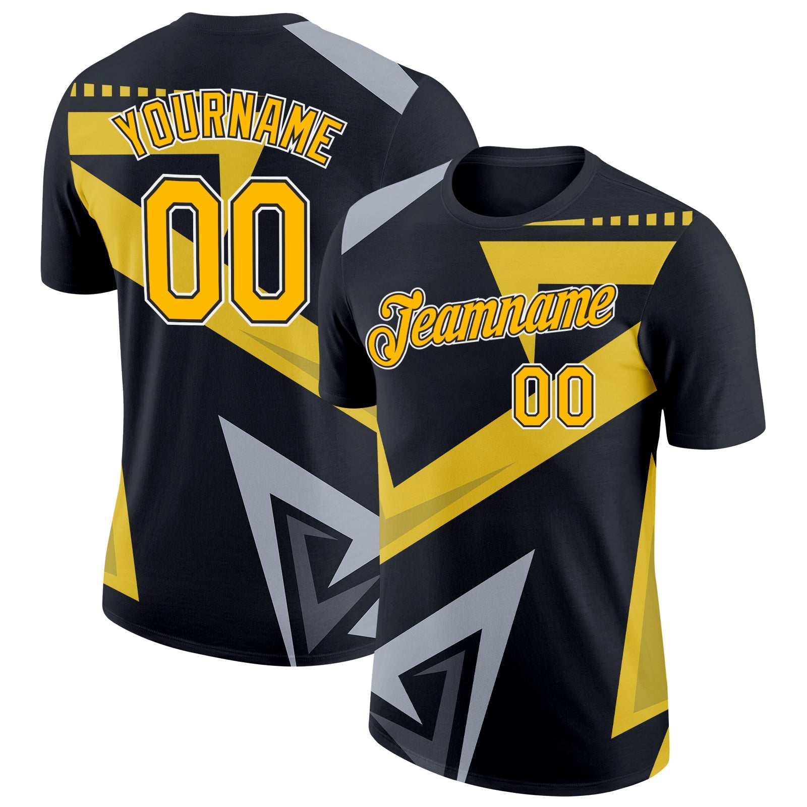 Custom Black Gold-Gray 3D Esports Performance T-Shirt - Main View