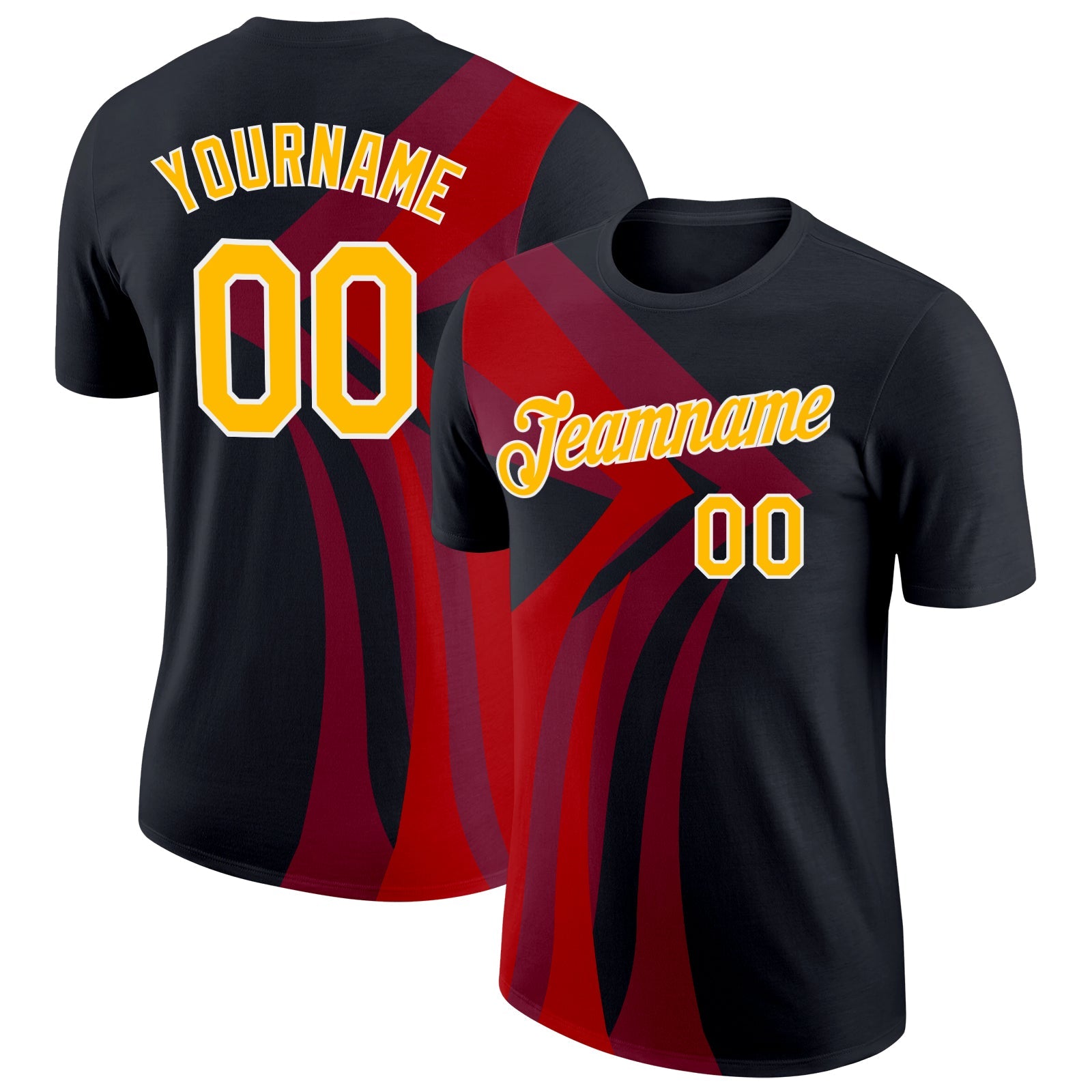Custom Black Gold-Red 3D Esports Performance T-Shirt - Main View