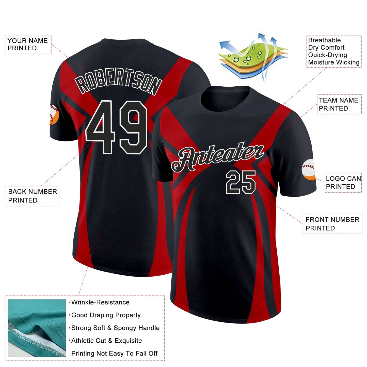 Custom Black Red-White 3D Esports Performance T-Shirt view 2