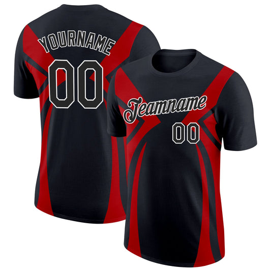 Custom Black Red-White 3D Esports Performance T-Shirt - Main View