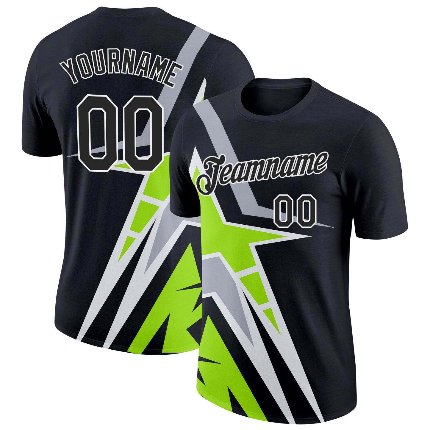 Custom Black Neon Green-Gray 3D Esports Performance T-Shirt - Main View