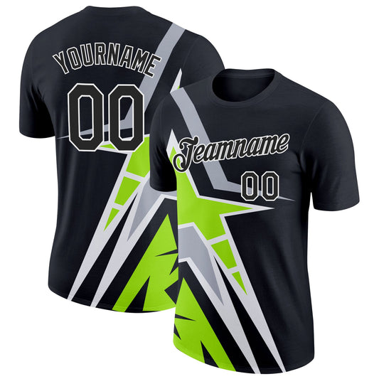Custom Black Neon Green-Gray 3D Esports Performance T-Shirt - Main View