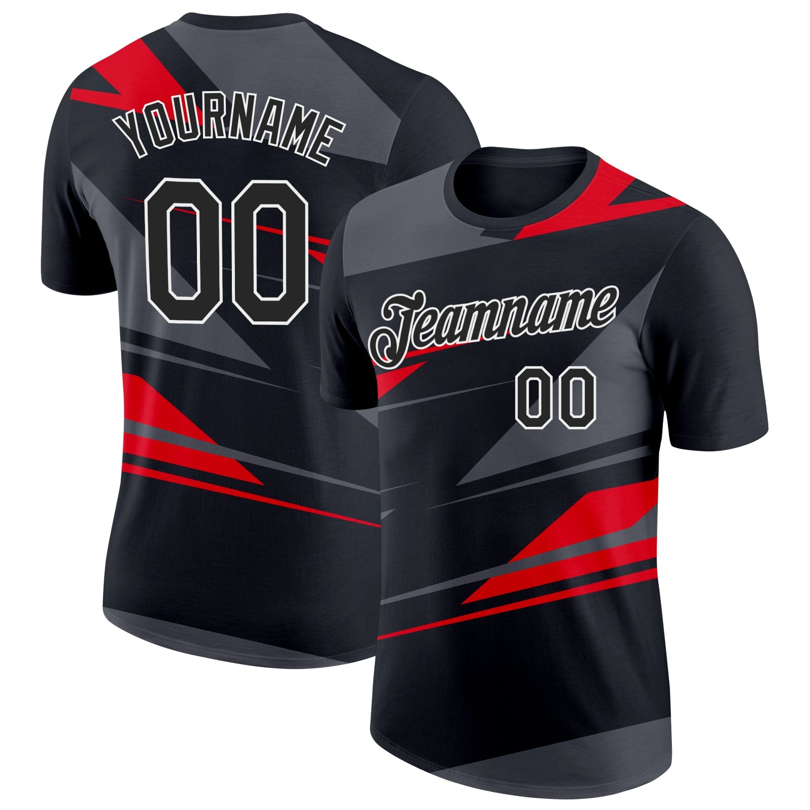 Custom Black Steel Gray-Fire Red 3D Esports Performance T-Shirt - Main View