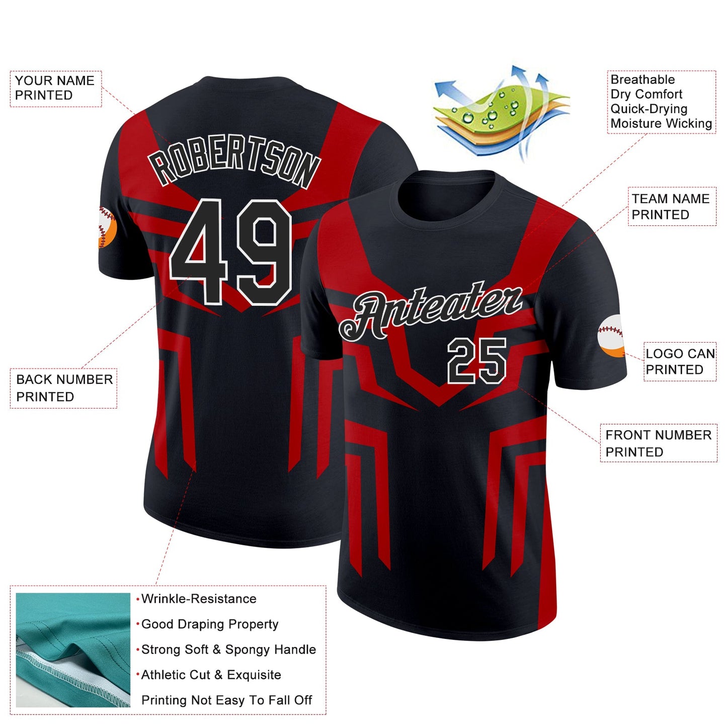 Custom Black Red-White 3D Esports Performance T-Shirt view 2