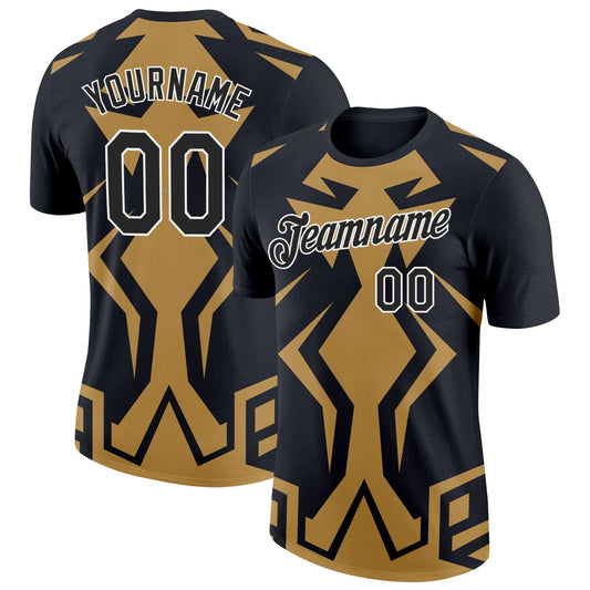 Custom Black Old Gold-White 3D Esports Performance T-Shirt - Main View