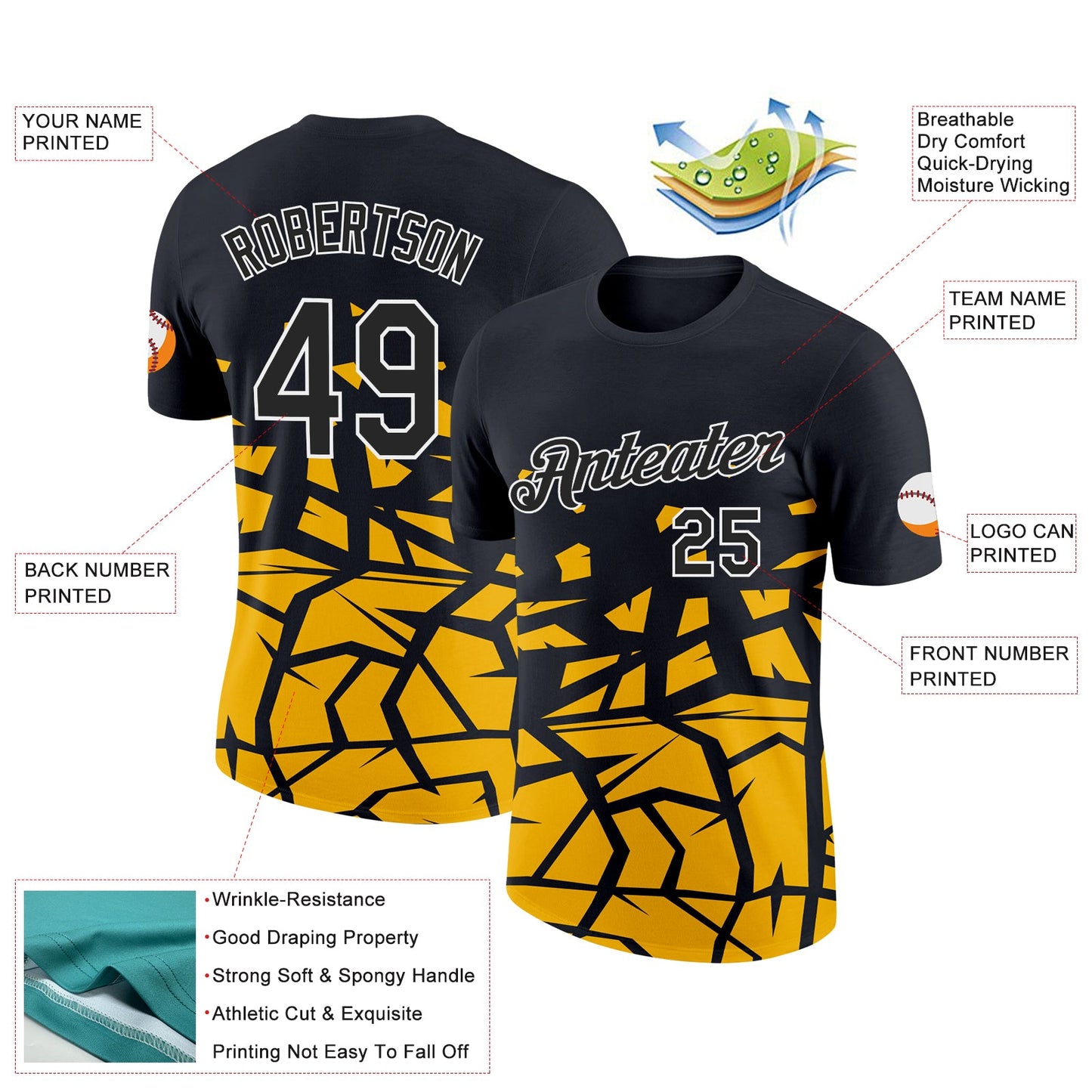 Custom Black Gold-White 3D Esports Performance T-Shirt view 2