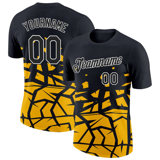 Custom Black Gold-White 3D Esports Performance T-Shirt - Main View