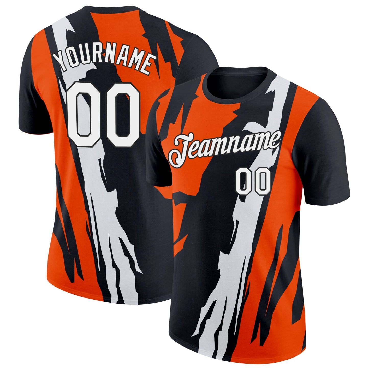 Custom Black White-Orange 3D Esports Performance T-Shirt - Main View