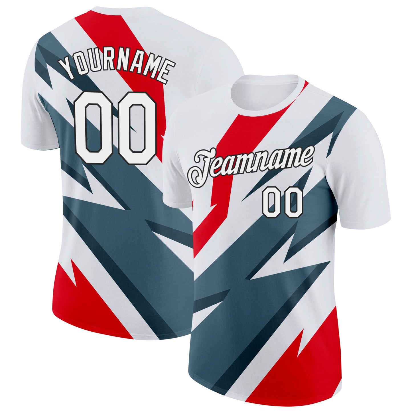 Custom White Fire Red Shadow Blue-Black 3D Esports Performance T-Shirt - Main View