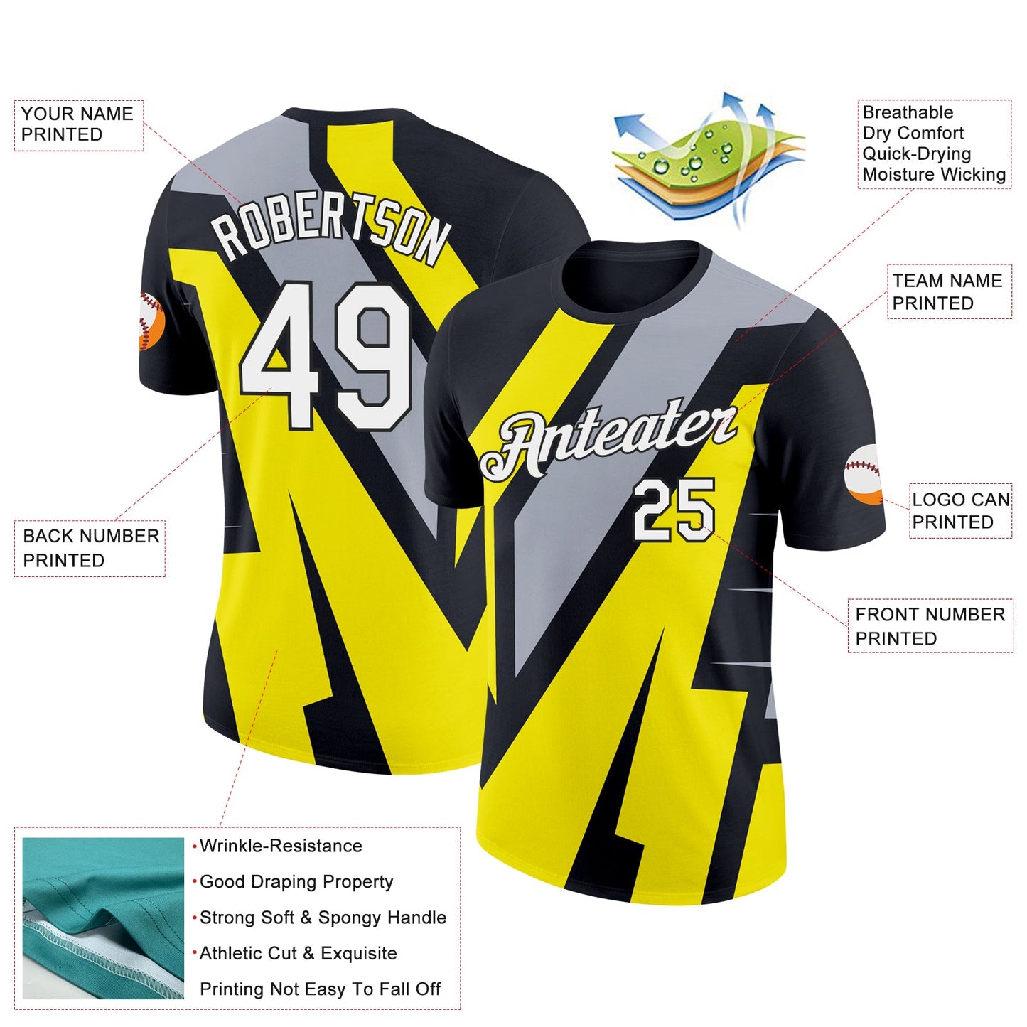 Custom Black Gray-Light Yellow 3D Esports Performance T-Shirt view 2