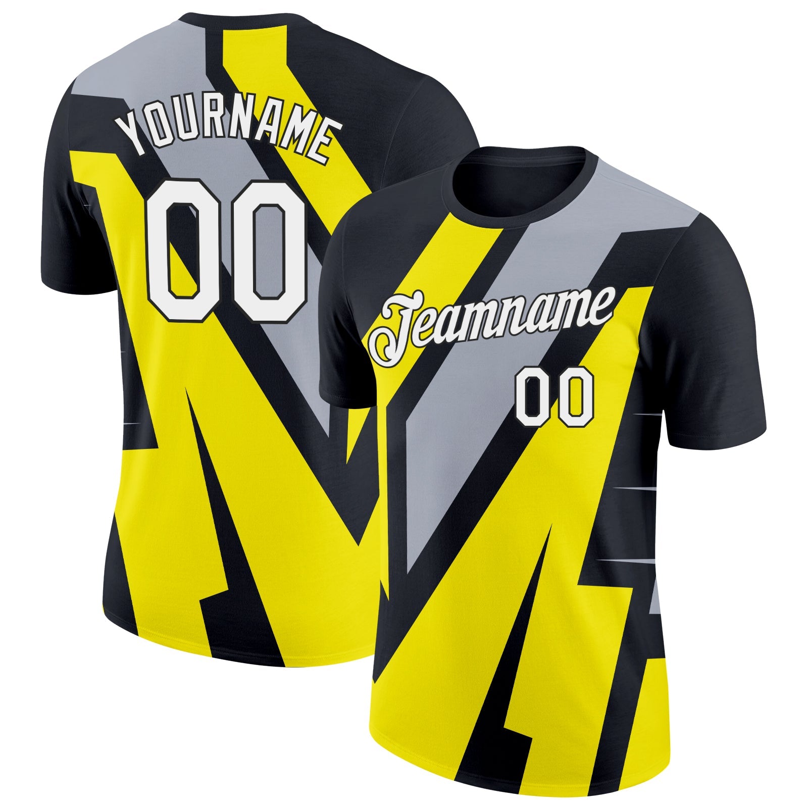 Custom Black Gray-Light Yellow 3D Esports Performance T-Shirt - Main View