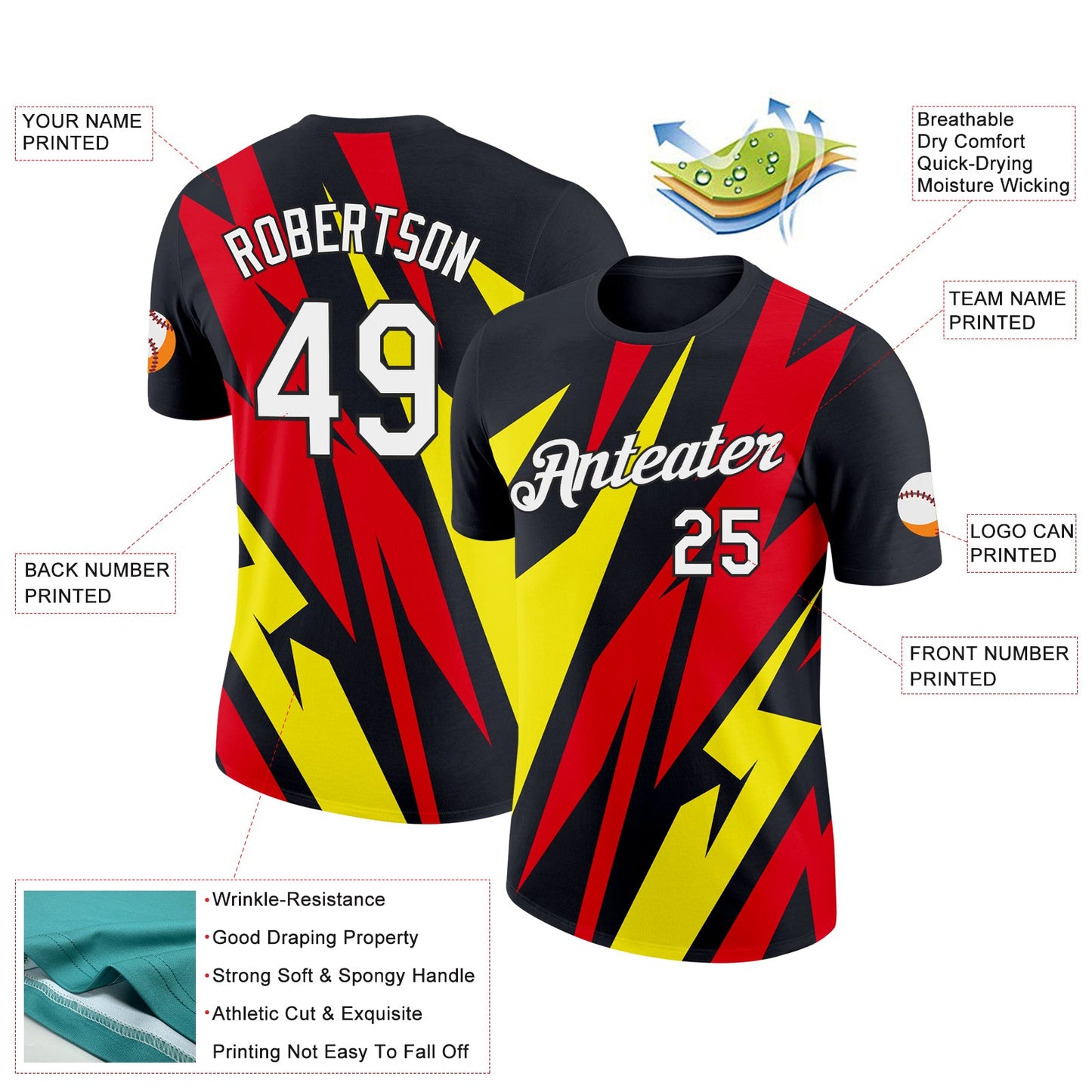 Custom Black Light Yellow-Fire Red 3D Esports Performance T-Shirt view 2