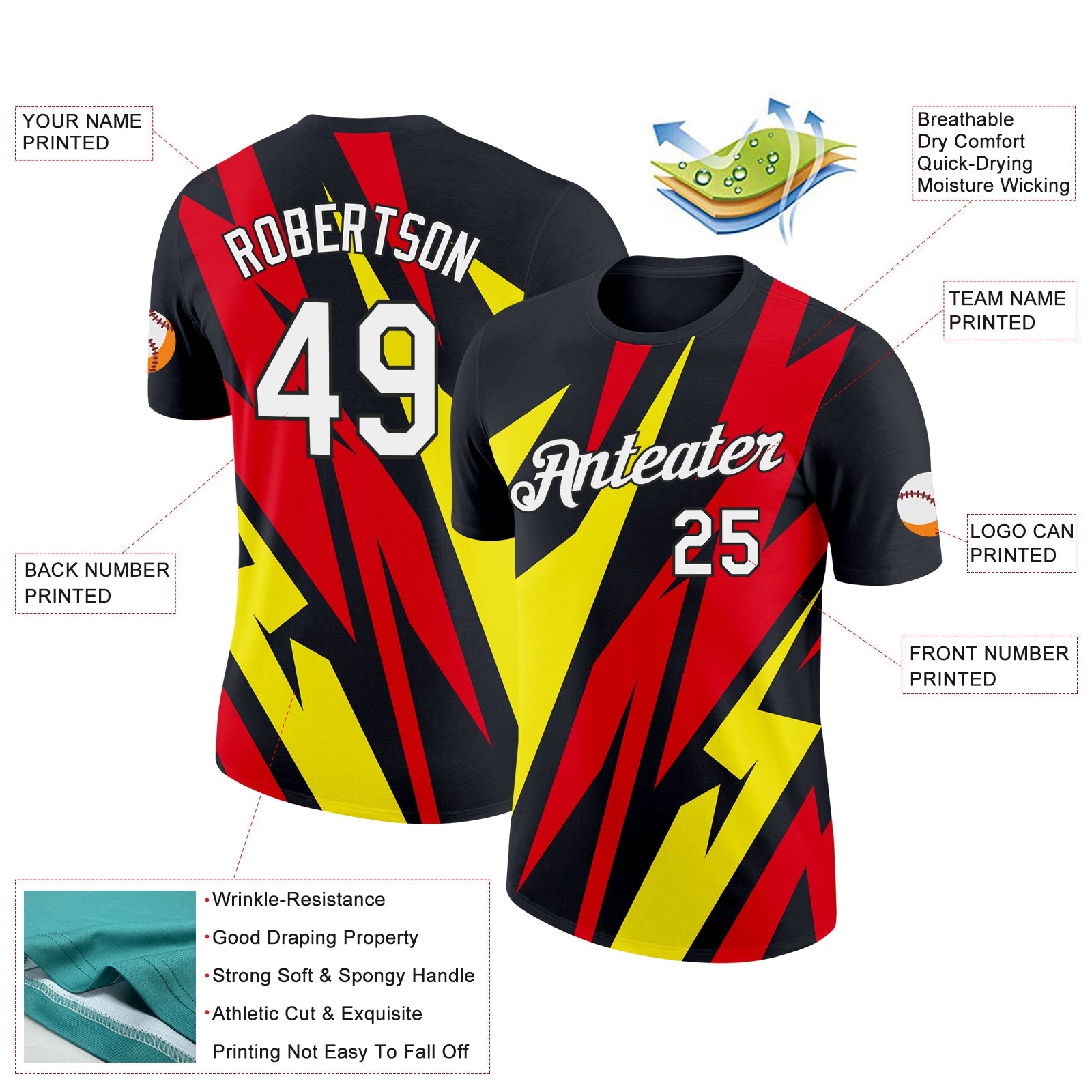 Custom Black Light Yellow-Fire Red 3D Esports Performance T-Shirt view 2