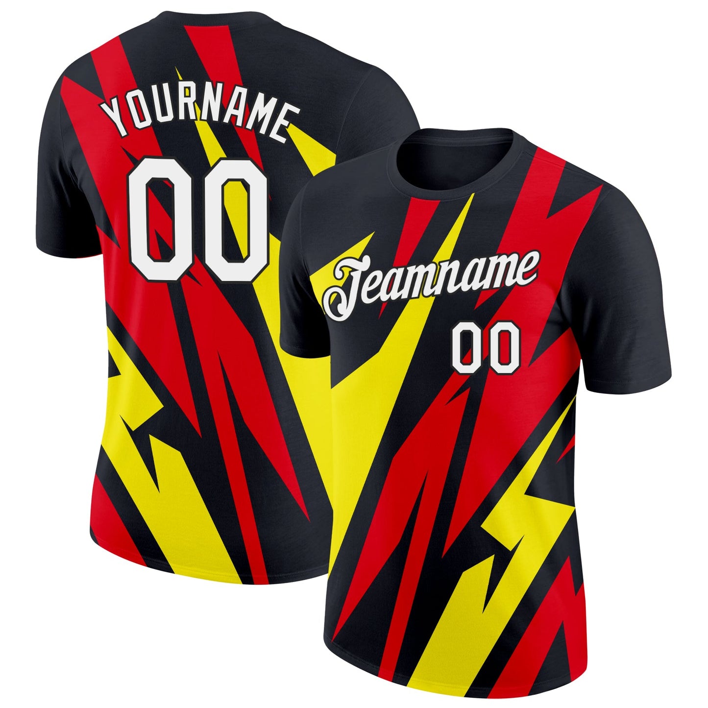 Custom Black Light Yellow-Fire Red 3D Esports Performance T-Shirt - Main View
