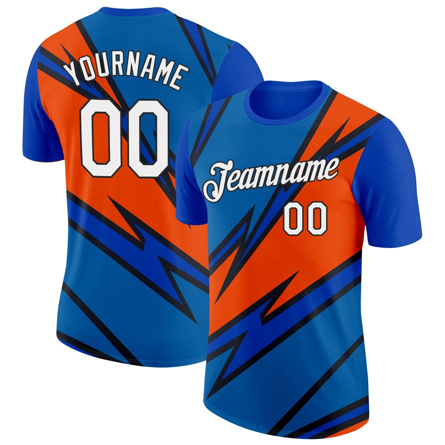 Custom Thunder Blue Orange-Black 3D Esports Performance T-Shirt - Main View