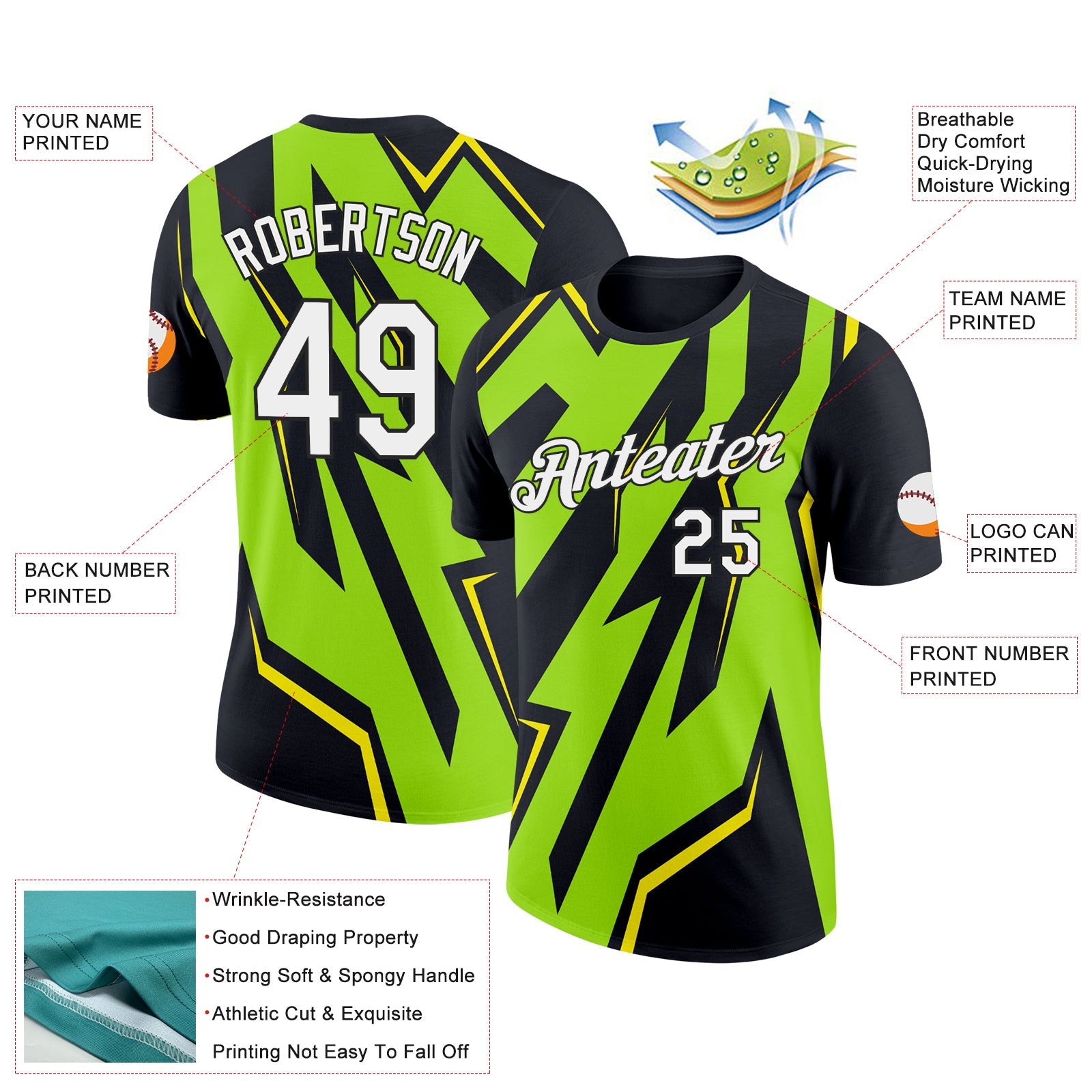 Custom Black Neon Green-Light Yellow 3D Esports Performance T-Shirt view 2