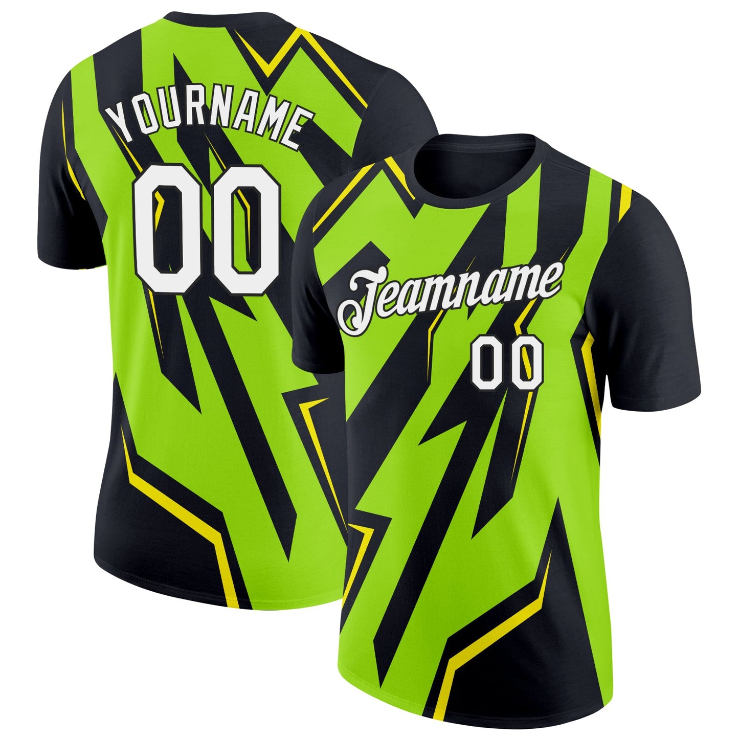 Custom Black Neon Green-Light Yellow 3D Esports Performance T-Shirt - Main View