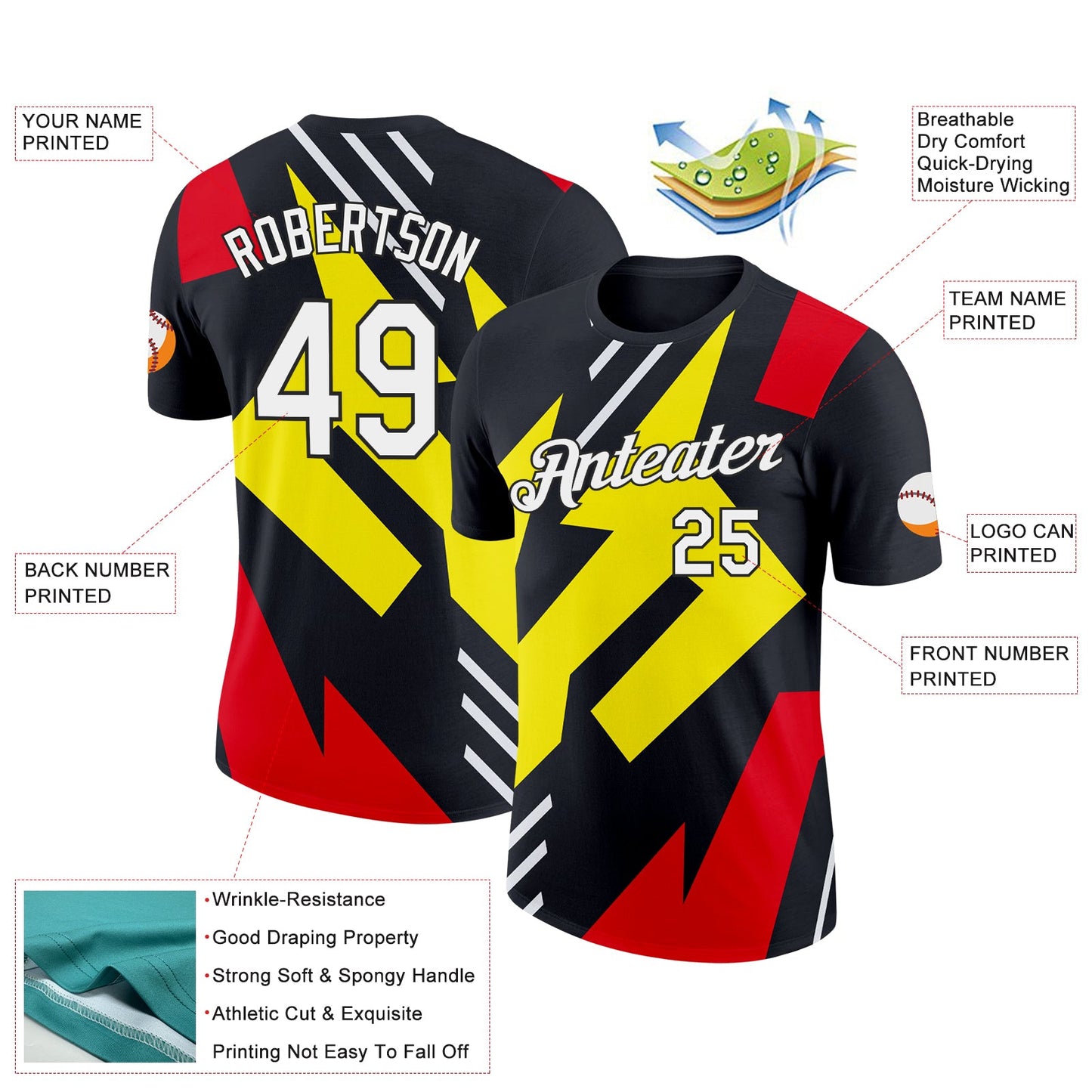 Custom Black Light Yellow-Fire Red 3D Esports Performance T-Shirt view 2