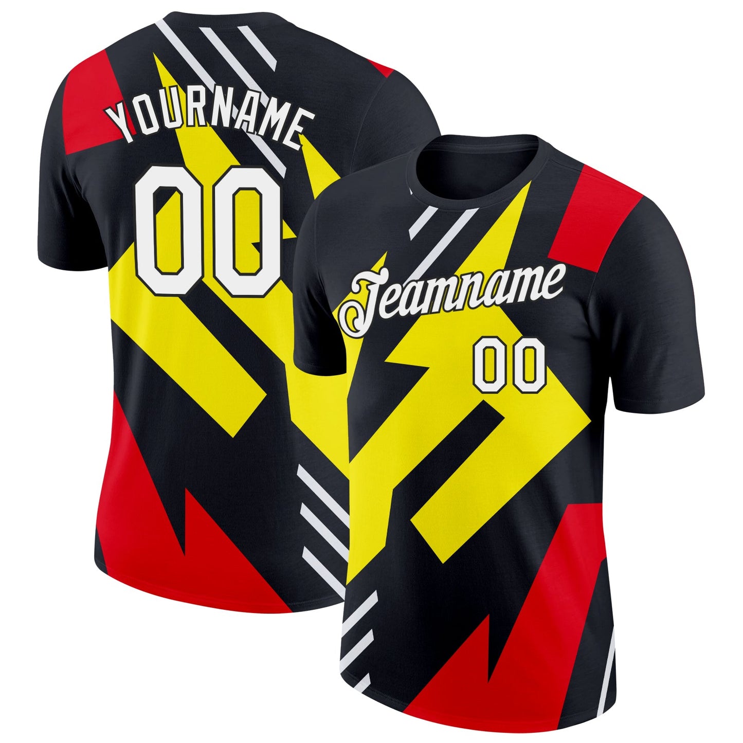Custom Black Light Yellow-Fire Red 3D Esports Performance T-Shirt - Main View