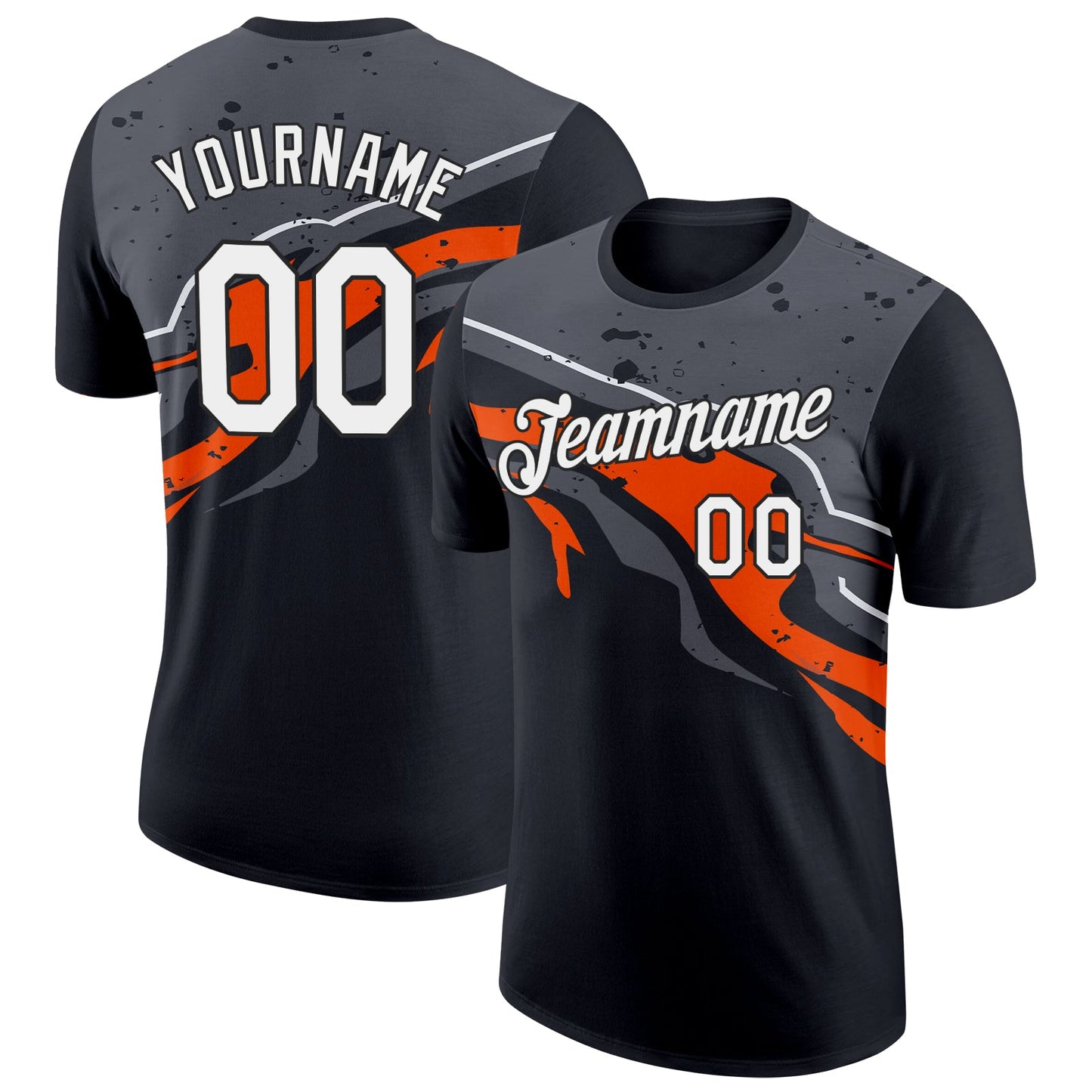 Custom Black Orange-Steel Gray 3D Esports Performance T-Shirt - Main View