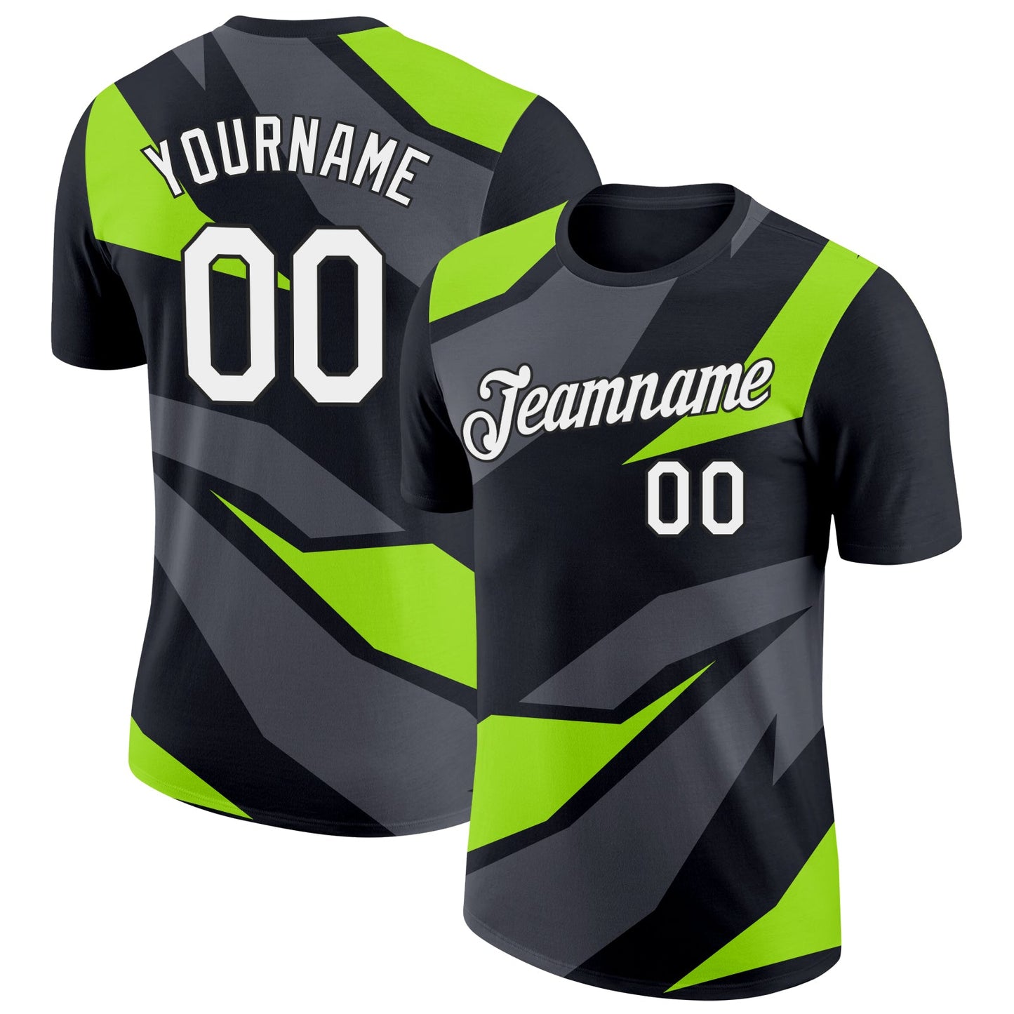 Custom Black Steel Gray-Neon Green 3D Esports Performance T-Shirt - Main View