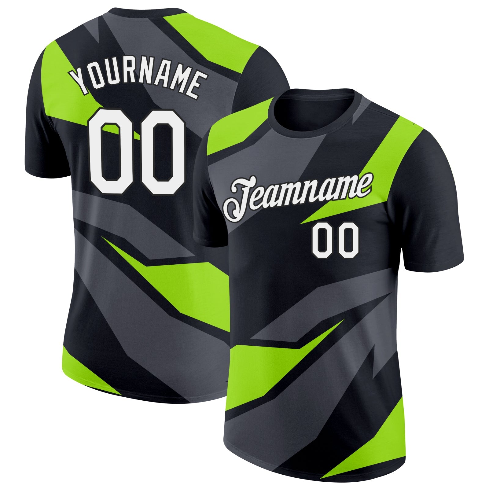 Custom Black Steel Gray-Neon Green 3D Esports Performance T-Shirt - Main View