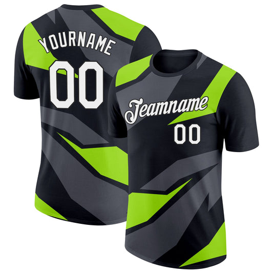 Custom Black Steel Gray-Neon Green 3D Esports Performance T-Shirt - Main View